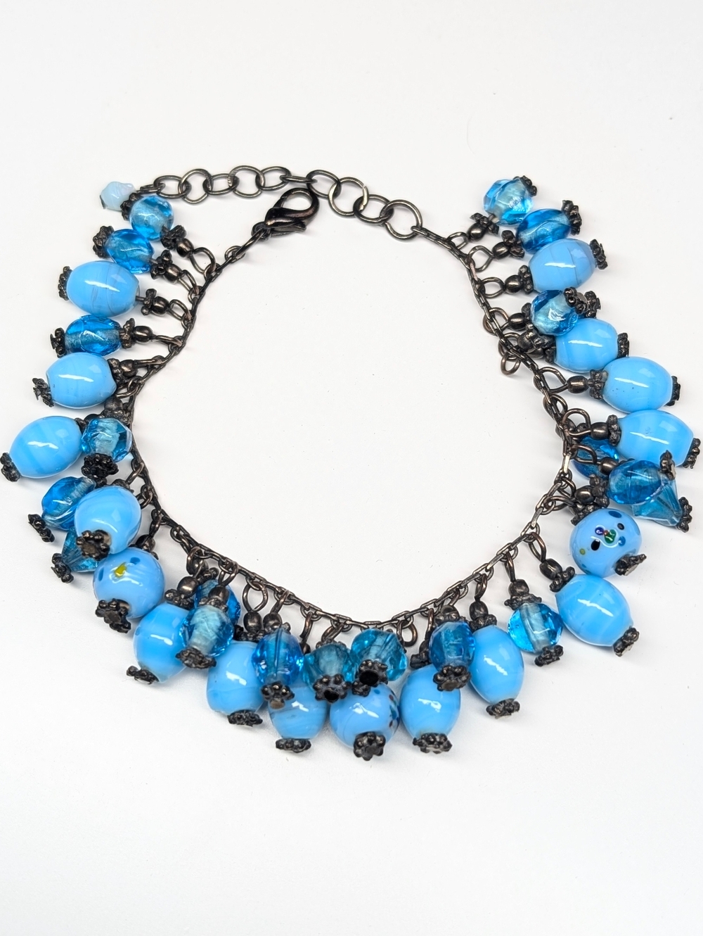 Vintage Blue Glass and Crystal Beaded Cha Cha Bracelet